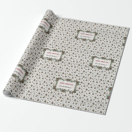 KerstHolly Mistletoe Pine White Cottage Cadeaupapier (Uitgerold)