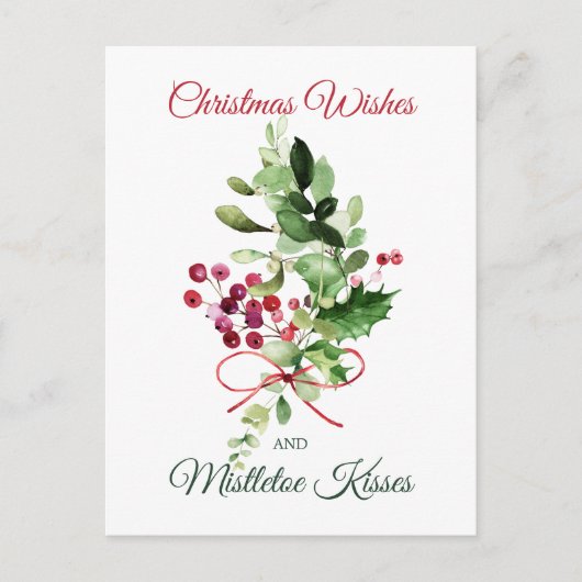 KerstHolly Mistletoe Red Berry Briefkaart (Voorkant)