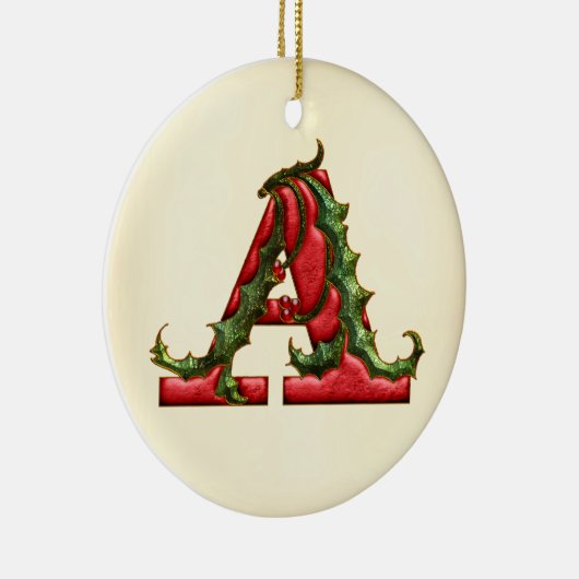 KerstHolly Monogram A Keramisch Ornament (Rechts)