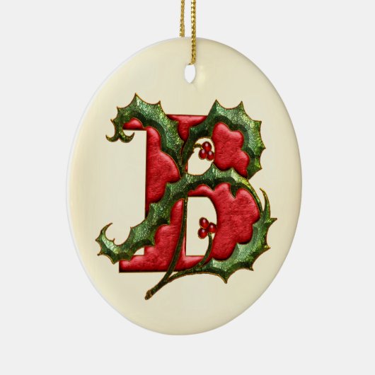 KerstHolly Monogram B Keramisch Ornament (Rechts)