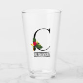 KerstHolly Monogram C Gepersonaliseerd bier Glas (Voorkant)