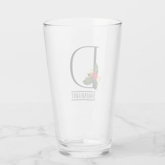 KerstHolly Monogram D Gepersonaliseerd bier Glas (Achterkant)
