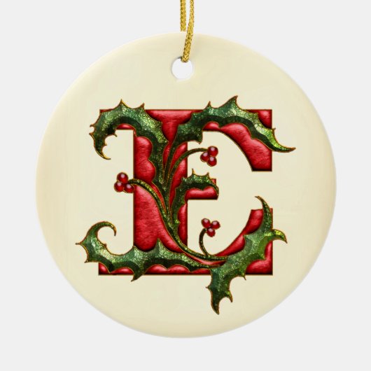 KerstHolly Monogram E Keramisch Ornament (Voorkant)