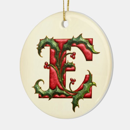 KerstHolly Monogram E Keramisch Ornament (Links)
