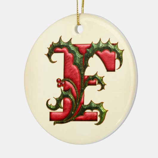 KerstHolly Monogram F Keramisch Ornament (Links)