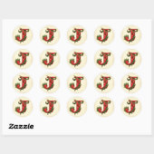 KerstHolly Monogram J Envelope Seals Ronde Sticker (Vel)