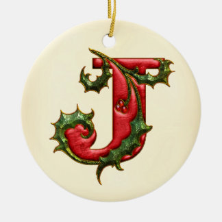 KerstHolly Monogram J Keramisch Ornament