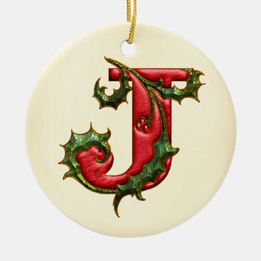 KerstHolly Monogram J Keramisch Ornament (Voorkant)