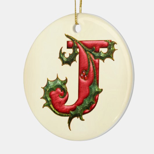 KerstHolly Monogram J Keramisch Ornament (Links)
