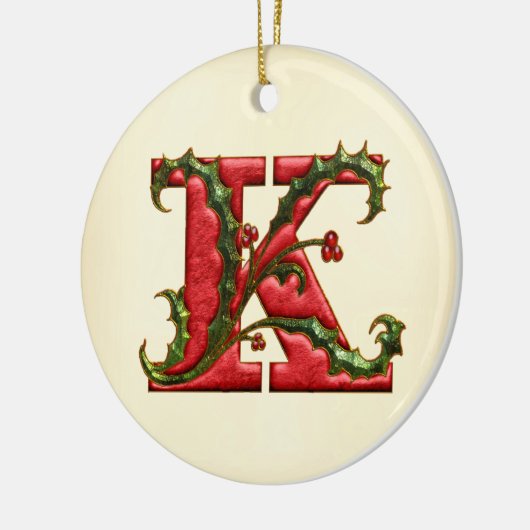 KerstHolly Monogram K Keramisch Ornament (Links)