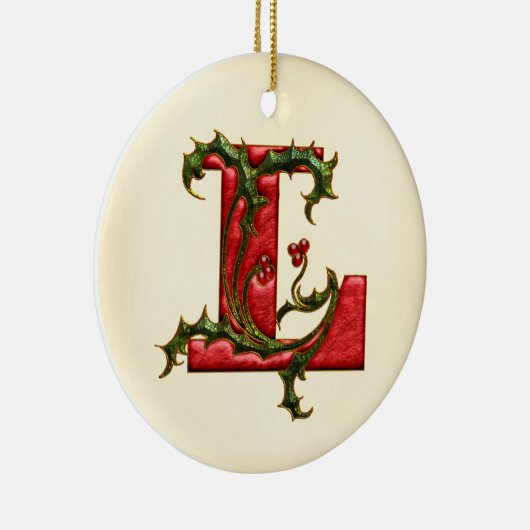 KerstHolly Monogram L Keramisch Ornament (Rechts)