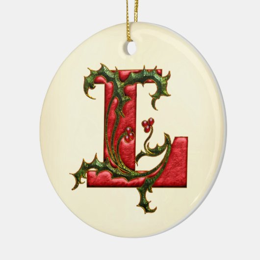 KerstHolly Monogram L Keramisch Ornament (Links)