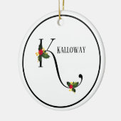 KerstHolly Monogram Letter K Persoonlijk Keramisch Ornament (Links)