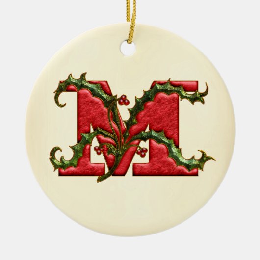 KerstHolly Monogram M Keramisch Ornament (Voorkant)