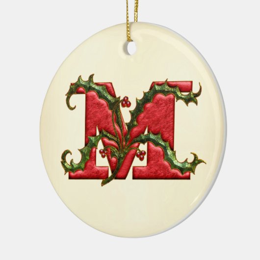 KerstHolly Monogram M Keramisch Ornament (Links)