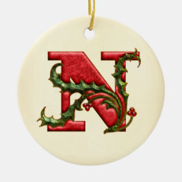 KerstHolly Monogram N Keramisch Ornament