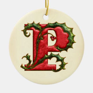 KerstHolly Monogram P Keramisch Ornament
