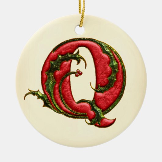 KerstHolly Monogram Q Keramisch Ornament (Voorkant)