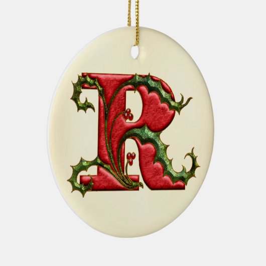 KerstHolly Monogram R Keramisch Ornament (Rechts)