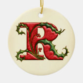 KerstHolly Monogram R Keramisch Ornament (Voorkant)