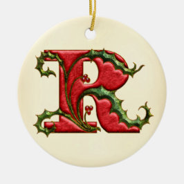 KerstHolly Monogram R Keramisch Ornament