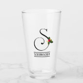 KerstHolly Monogram S Gepersonaliseerde Beer Glas (Voorkant)