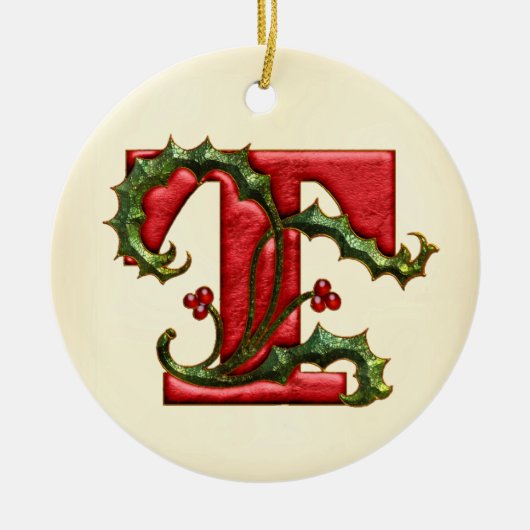 KerstHolly Monogram T Keramisch Ornament (Voorkant)