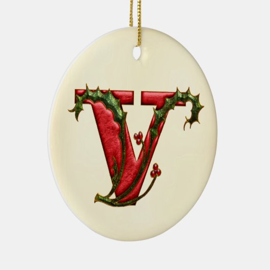 KerstHolly Monogram V Keramisch Ornament (Rechts)