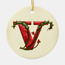 KerstHolly Monogram V Keramisch Ornament