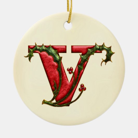 KerstHolly Monogram V Keramisch Ornament (Voorkant)