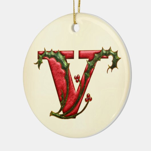 KerstHolly Monogram V Keramisch Ornament (Links)