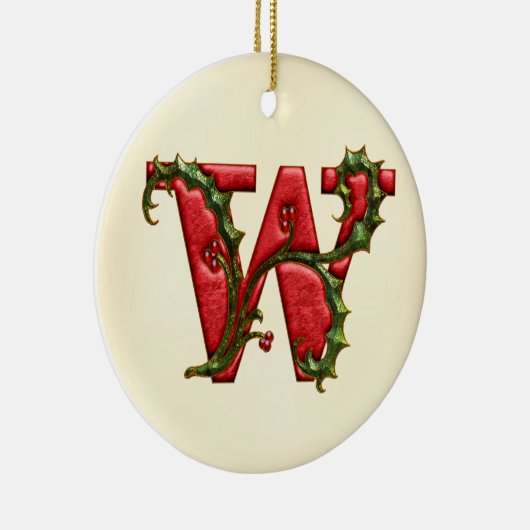 KerstHolly Monogram W Keramisch Ornament (Rechts)