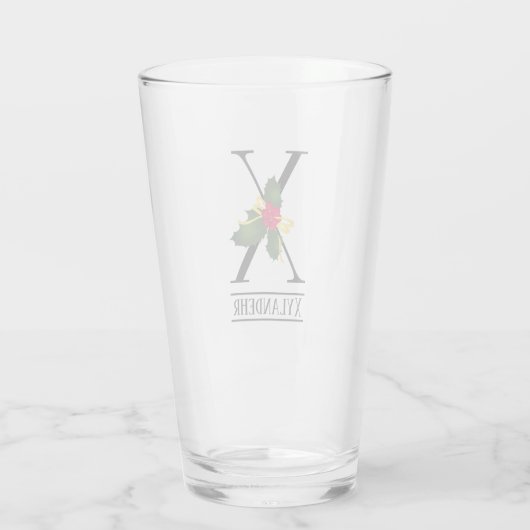 KerstHolly Monogram X Gepersonaliseerd bier Glas (Achterkant)