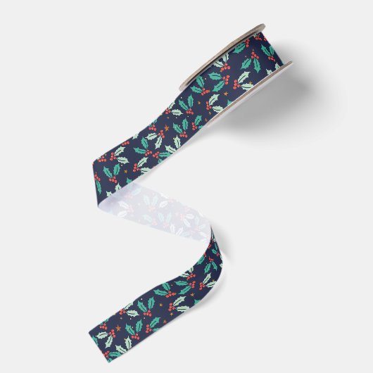 KerstHolly Pattern Grosgrain Lint (Achterkant)