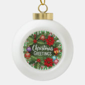 KerstHolly Pattern Keramische Bal Ornament (Voorkant)