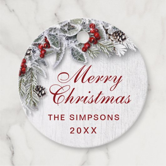 KerstHolly Pine Branch Rustic Holiday Bedankjes Labels (Voorkant)