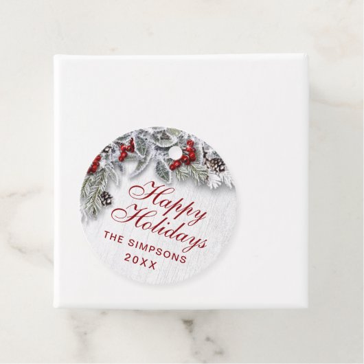 KerstHolly Pine Branch Rustic Holiday Bedankjes Labels (In situ)