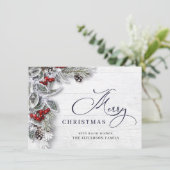 KerstHolly Pine Rustic 4 Fotogroet Feestdagenkaart (Staand voorkant)