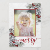 KerstHolly Pine Rustic Photo Holiday Card Feestdagenkaart (Voorkant)