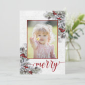 KerstHolly Pine Rustic Photo Holiday Card Feestdagenkaart (Staand voorkant)