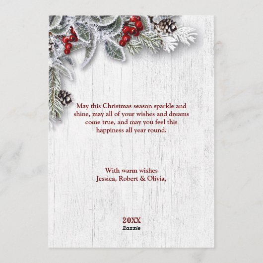 KerstHolly Pine Rustic Photo Holiday Card Feestdagenkaart (Achterkant)