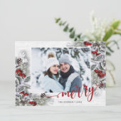 KerstHolly Pine Rustic Photo Holiday Card Feestdagenkaart (Staand voorkant)