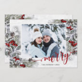 KerstHolly Pine Rustic Photo Holiday Card Feestdagenkaart (Voorkant / Achterkant)