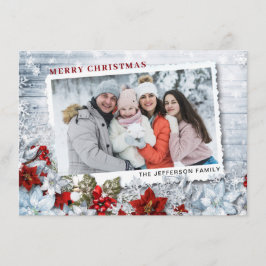KerstHolly Pine Rustic Photo Holiday Card Feestdagenkaart