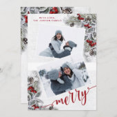 KerstHolly Pine Rustic Photo Holiday Card Feestdagenkaart (Voorkant / Achterkant)