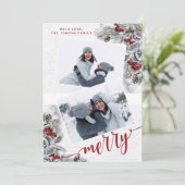 KerstHolly Pine Rustic Photo Holiday Card Feestdagenkaart (Staand voorkant)