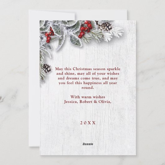 KerstHolly Pine Rustic Photo Holiday Card Feestdagenkaart (Achterkant)