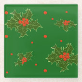 KerstHolly Red Berries Glazen Onderzetter (Voorkant)