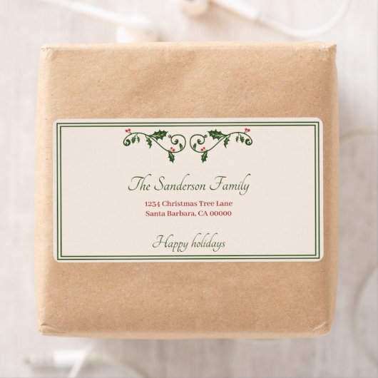KerstHolly Red Berries Holiday Return Adres Etiket (Insitu)
