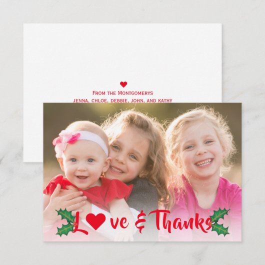 KerstHolly Red Modern Script Holiday Foto Bedankkaart (Voorkant / Achterkant)